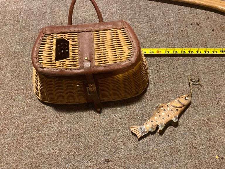 Wood fish & creel Gregg Auctions