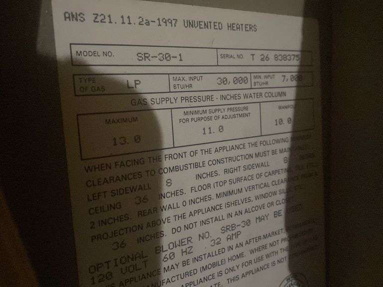 Empire propane heater Gregg Auctions