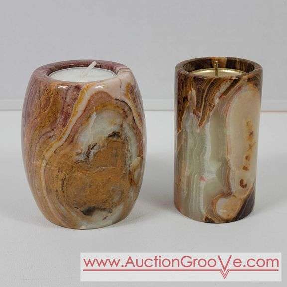 Onyx Candle Holders. For tea candles. Both stand 4 inches tall. K