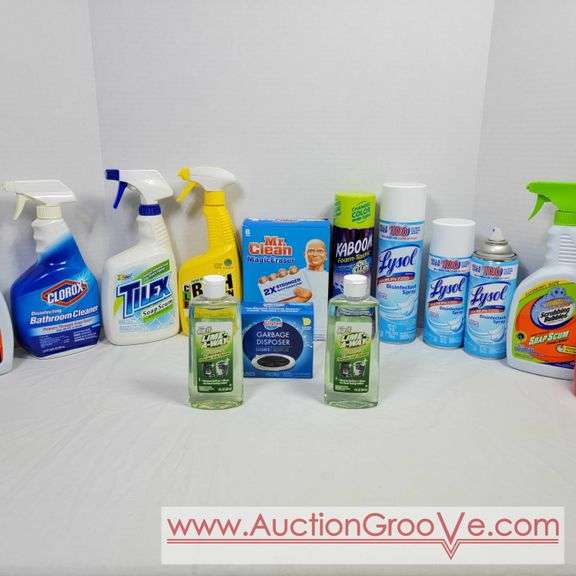LYSOL, Magic Erasers, CLR, and lime away, Kaboom, Clorox, Scrubbing