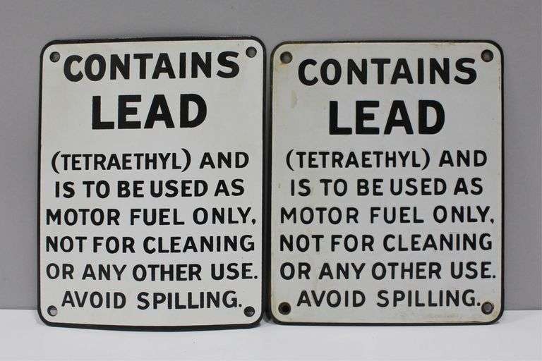 CONTAINS LEAD ENAMEL PUMP SIGNS (2) Hodgins Halls Auction Group