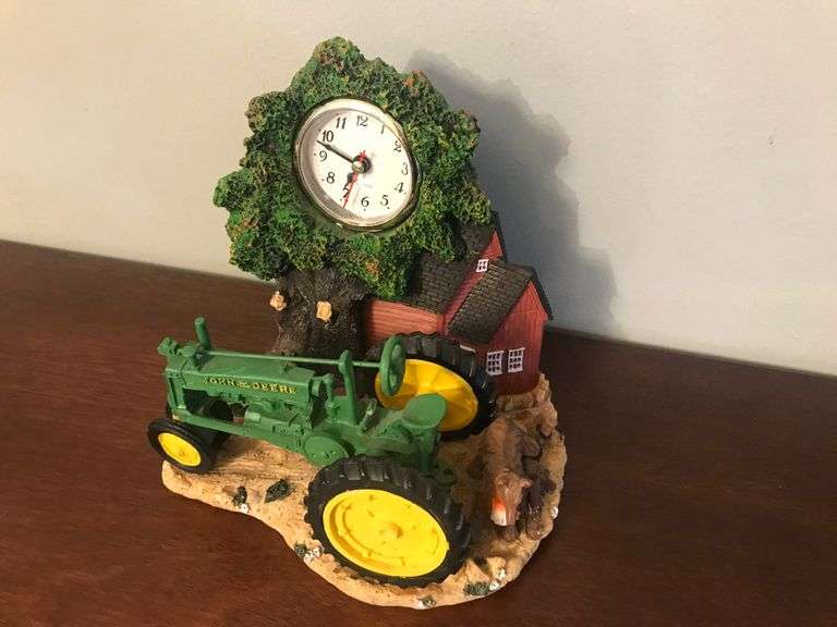 John Deere Tractor & Clock Figurine Haney Auction Company
