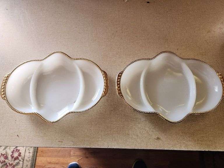 2 Fire King Milk Glass Serving Dishes Haney Auction Company