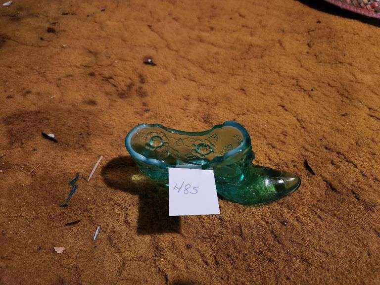 Fenton blue glass shoe Haney Auction Company