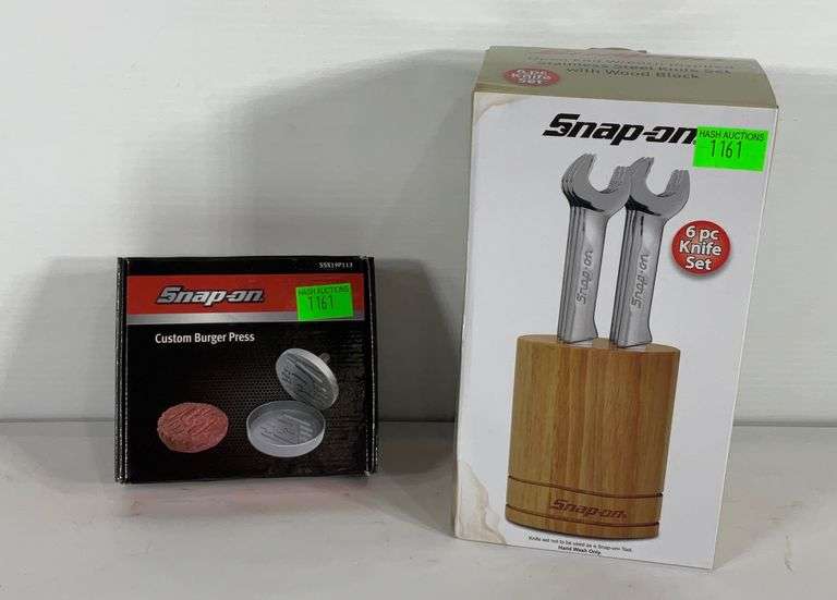 SnapOn kitchenwares, burger press and knife block set Hash Auctions
