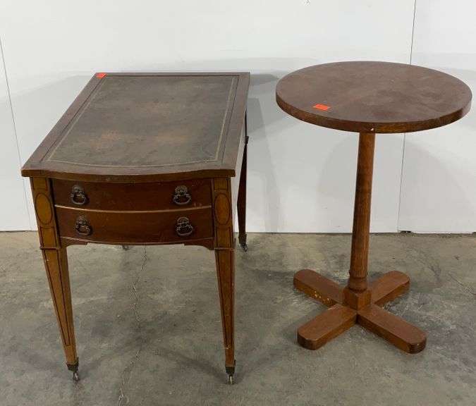 Imperial accent table with leather top and a round stand Hash Auctions