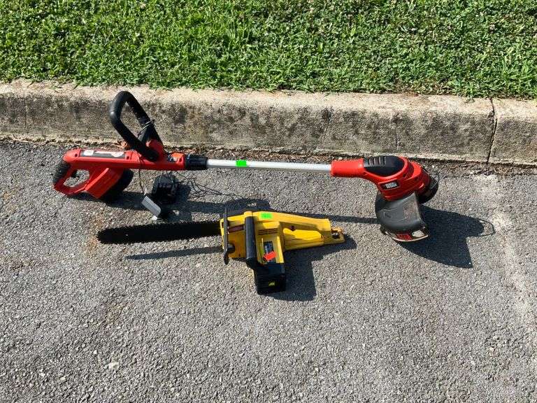 Two lawn Power Tools, electric 14” chainsaw, and a B&D 18volt cordless string trimmer with