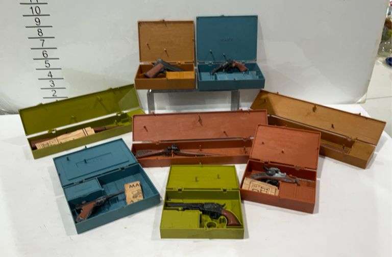 The complete collection of historic guns by Marx toy guns with storage