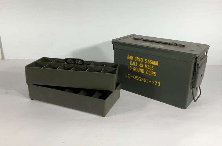 Metal ammo box with two poly dividers Hash Auctions