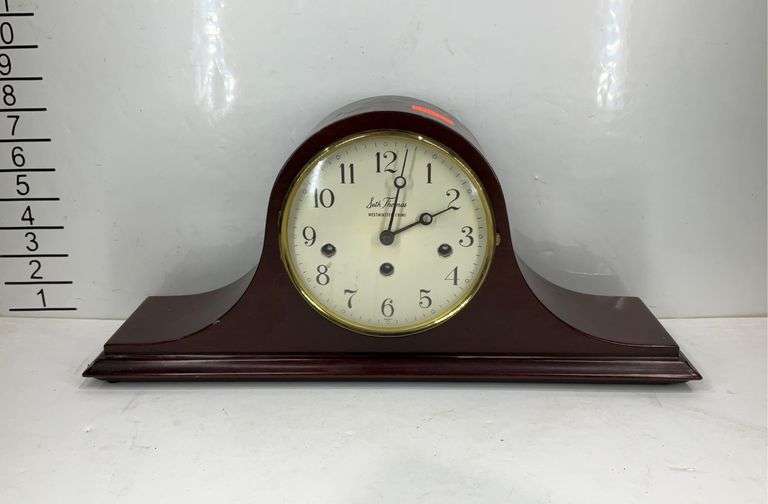 Seth Thomas eight day key wound clock with key and pendulum, working