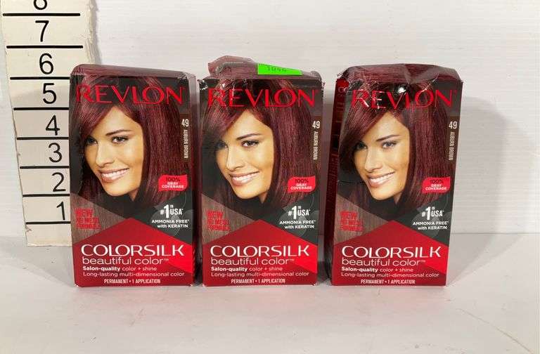 Three Revlon Colorsilk 49 Auburn Brown permanent hair color kits, new