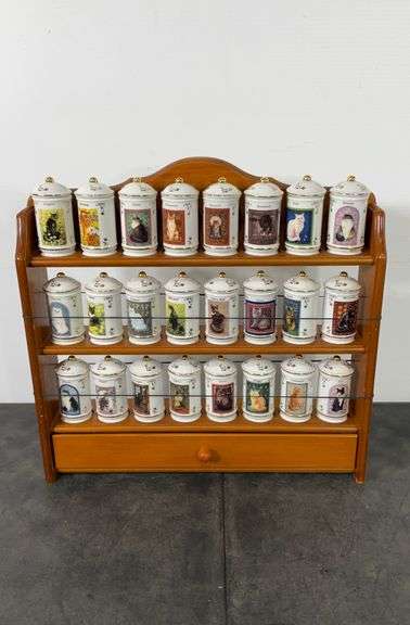 Lenox China Cat themed Spice Jars with the wood wall rack, 24 Total ...