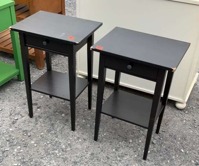 End tables, post legs, w/shelf and single drawer 28”tall x 18”long