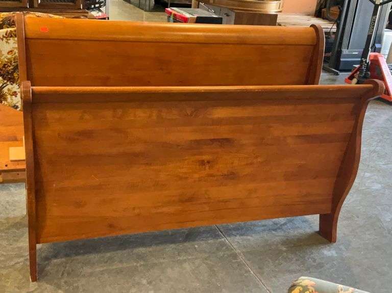 Queen size sleigh bed, head and footboard, includes side rails and
