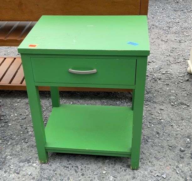 End table, post legs w/single drawer 27”tall x 22”long (seller code B5