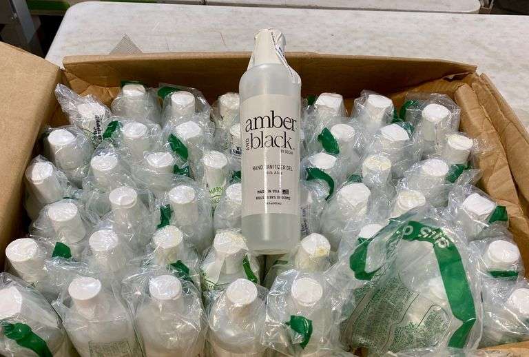 Case of 48 bottles of Amber and Black Hand Sanitizer gel with aloe by