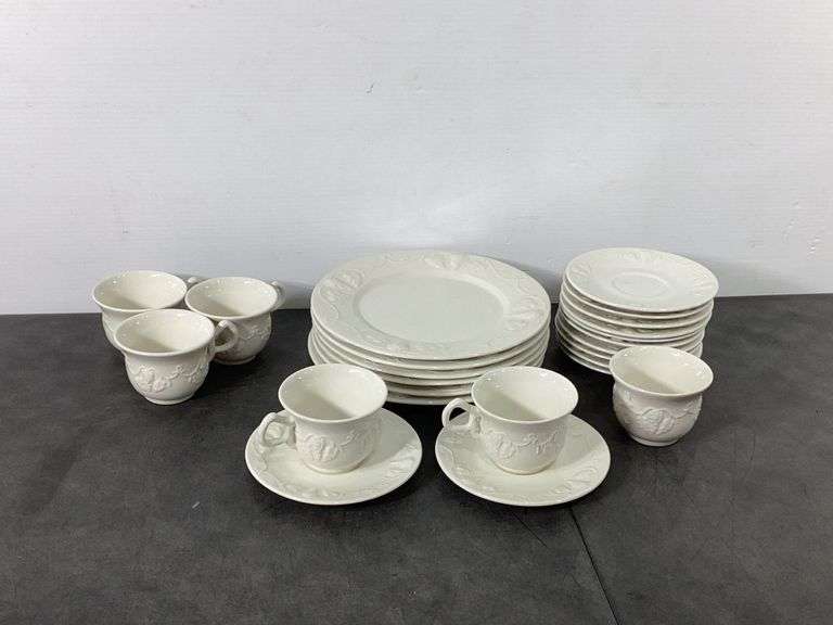 24pcs of RedCliff Ironstone Fine China “Grape”, includes Plates, Saucers, & Cups Hash Auctions