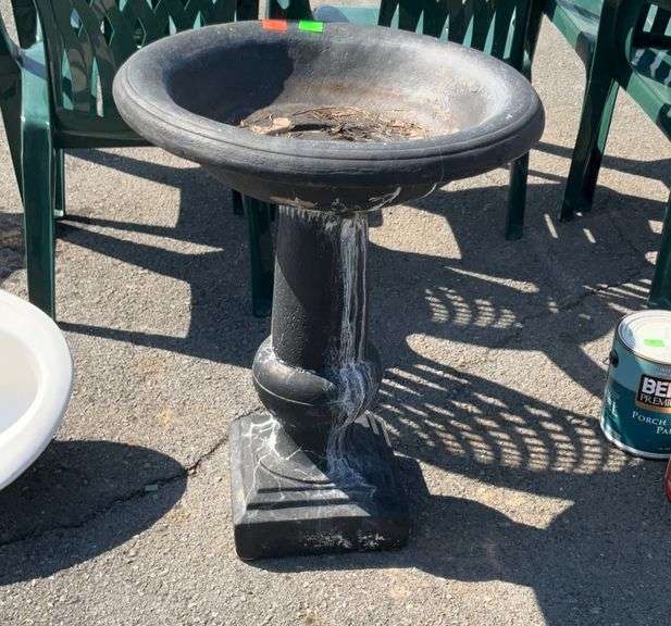 Cement bird bath 28”talls Hash Auctions