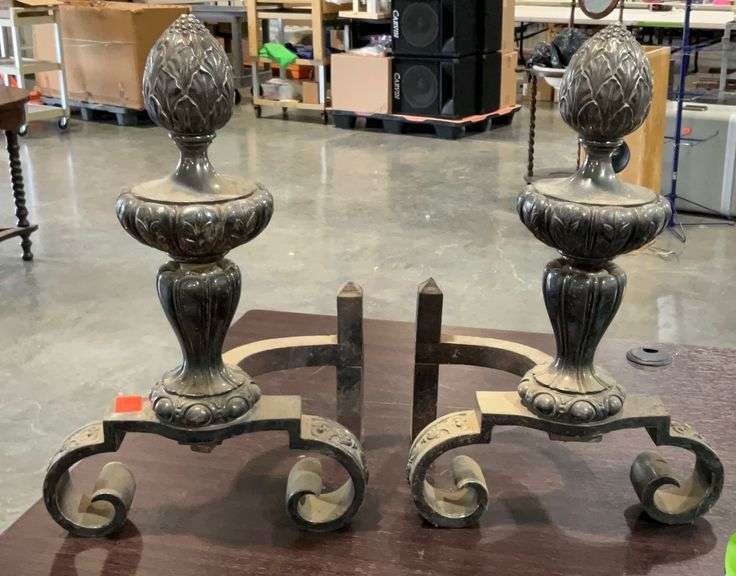 Set of Fireplace Andirons, 16” tall. Hash Auctions