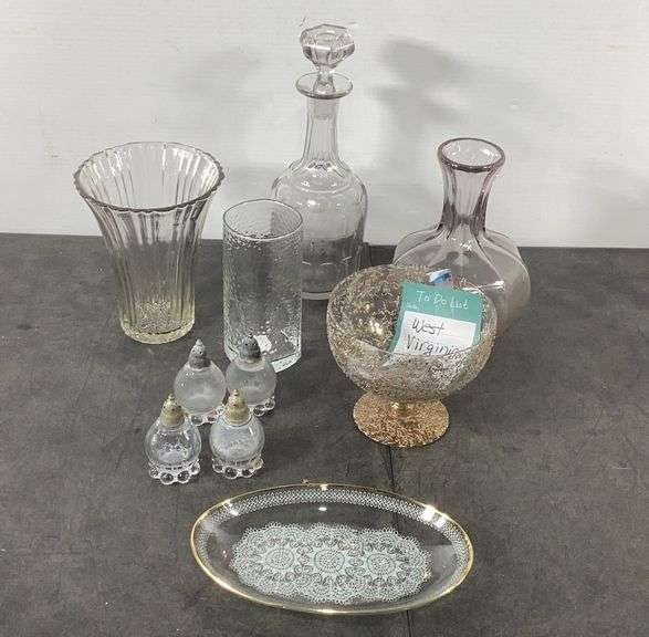 Misc. Glassware, includes Vases, S&P Shakers, Bowl, etc. Hash Auctions