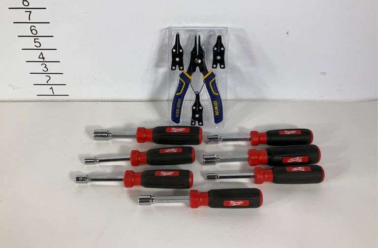 Set of 7 Milwaukee SAE nut drivers and Irwin ViseGrip Hash Auctions