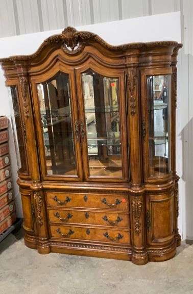 Large 2 piece China cabinet. With glass doors and shelves. note does ...