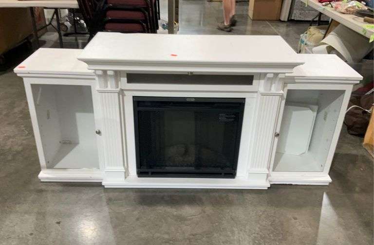 Electric fireplace/tv stand, untested, missing some screws, and has damage to backside, 18”x31