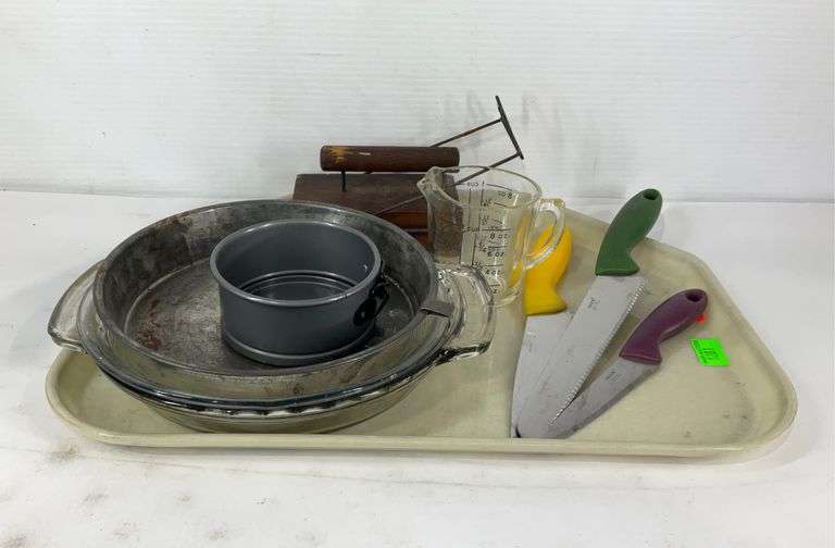 Kitchenwares, Amish potato masher, pie plates, Ikea knives, etc. Hash