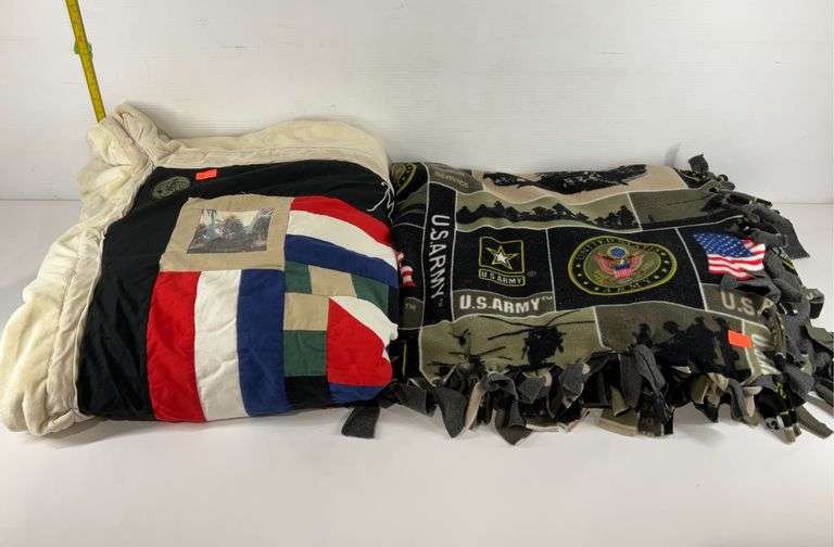 2 US Army blankets, one personalized quilted blanket Hash Auctions