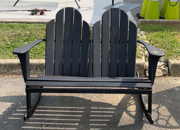 Loveseat Rocker outdoor furniture, black wood painted is ready for you lovebirds to use. Hash