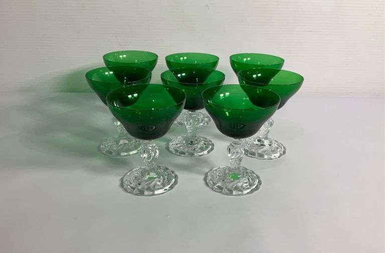 Set of 8 Fostoria Colonial Dame green stemware glasses Hash Auctions