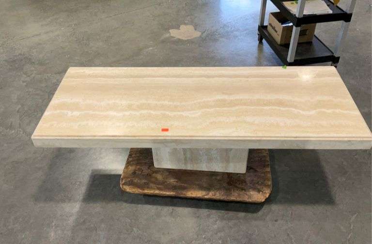 Large heavy marble look composite centerpiece patio/pool coffee table 59x23x15.5”. Cart does not