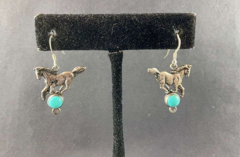 Sterling silver and turquoise horse earrings Hash Auctions