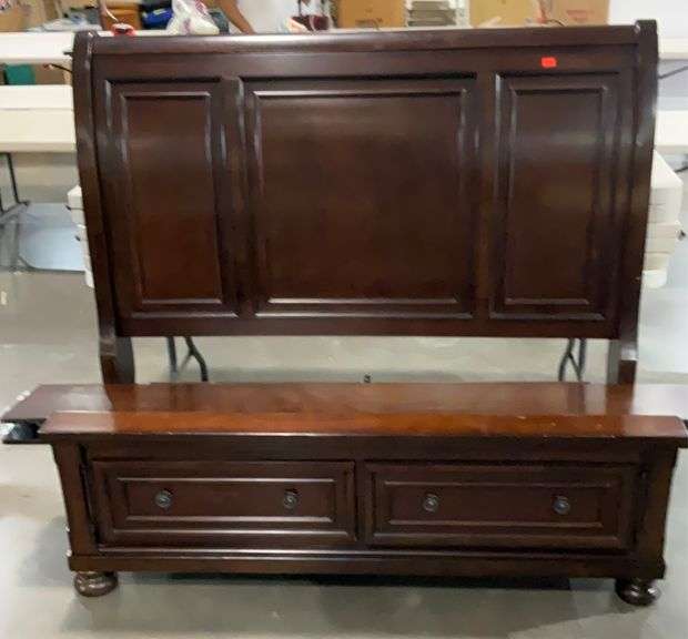 Queen size sleigh bed with rails and drawers, drawers 81” Hash Auctions