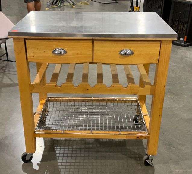 Stainless steel top kitchen island cart on wheels, 36x24x36” Hash