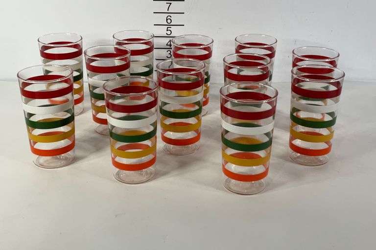 Fiesta glassware set of 12. Vintage. Primary colors. Hash Auctions