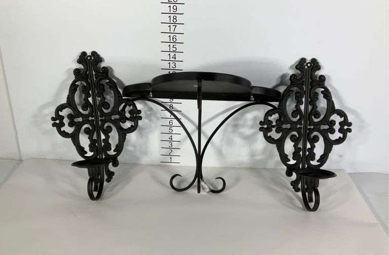 3 decorative iron pieces. Shelf and sconces. Hash Auctions