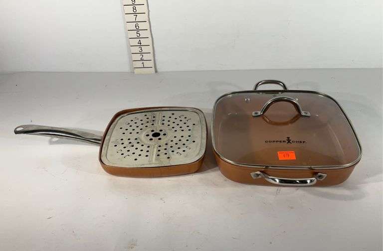 Copper chef square skillet and pan with lid and steamer Hash Auctions