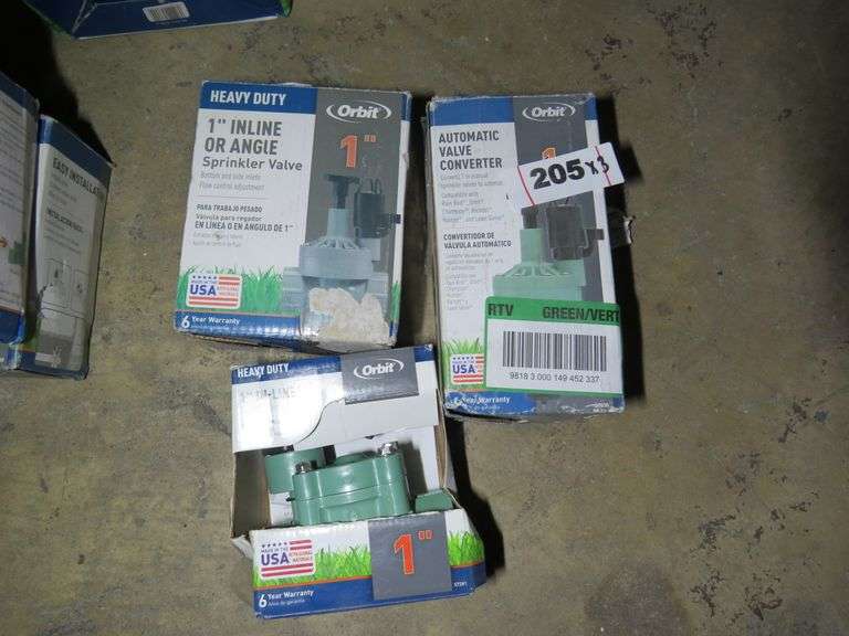 ASSORTMENT OF ORBIT 1” INLINE OR ANGLE SPRINKLER VALVE AND AUTOMATIC