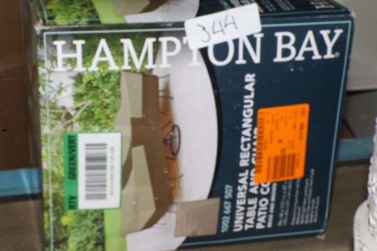 HAMPTON BAY UNIVERSAL RECTANGULAR TABLE AND CHAIR PATIO COVER Dallas Online Auction Company
