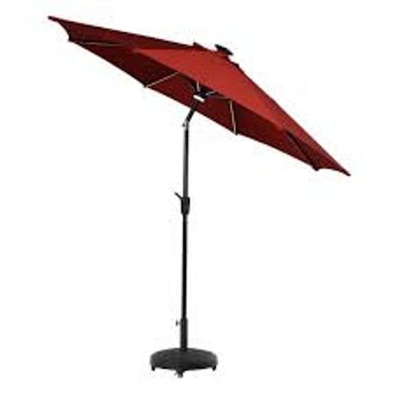 HAMPTON BAY 9 FT AUTO TILT UMBRELLA WITH SOLAR LED LIGHTS RETAIL $168 -  Dallas Online Auction Company