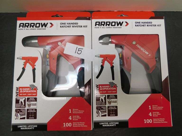 ARROW ONE HANDED RATCHET RIVETER KIT CONTAINS 1 RIVERTER, 4 DRILL