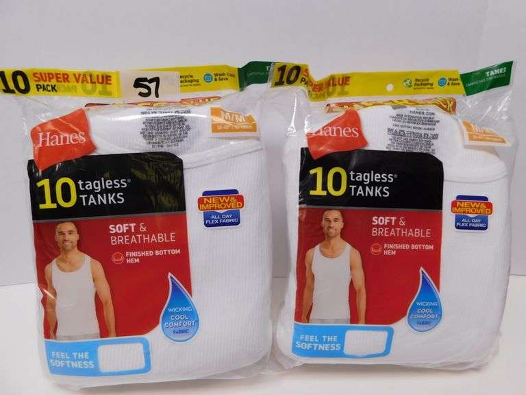HANES TAGLESS TANKS MEDIUM SOFT & BREATHABLE WHITE COTTON WITH FINISHED
