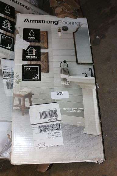 ARMSTRONG 12X24 GRAY TRAVERTINE VINYL PEEL AND STICK TILE - Dallas Online Auction Company