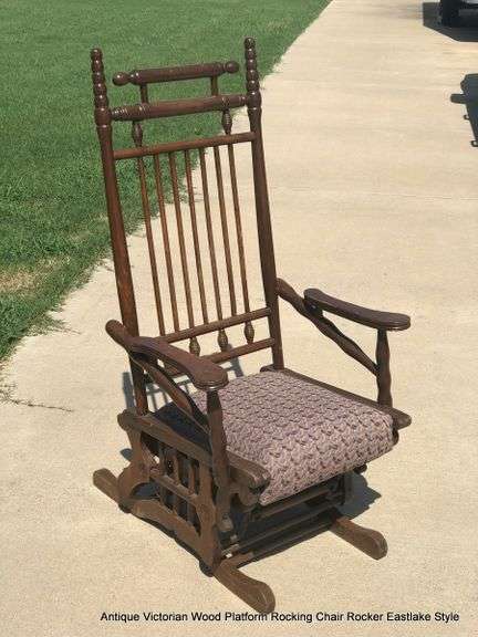 ANTIQUE VICTORIAN WOOD PLATFORM ROCKING CHAIR ROCKER EASTLAKE STYLE ...