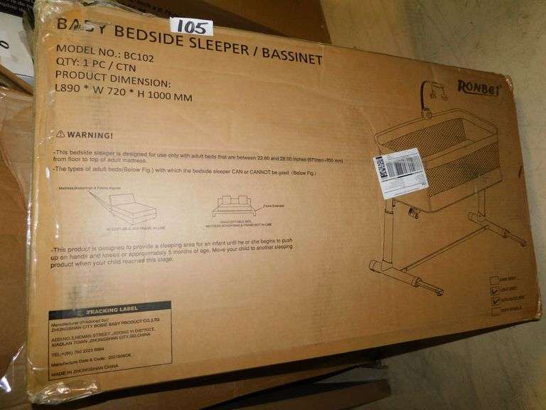 RONBEI BABY BEDSIDE SLEEPER IN LIGHT GREY WITH MUSIC BOX AND