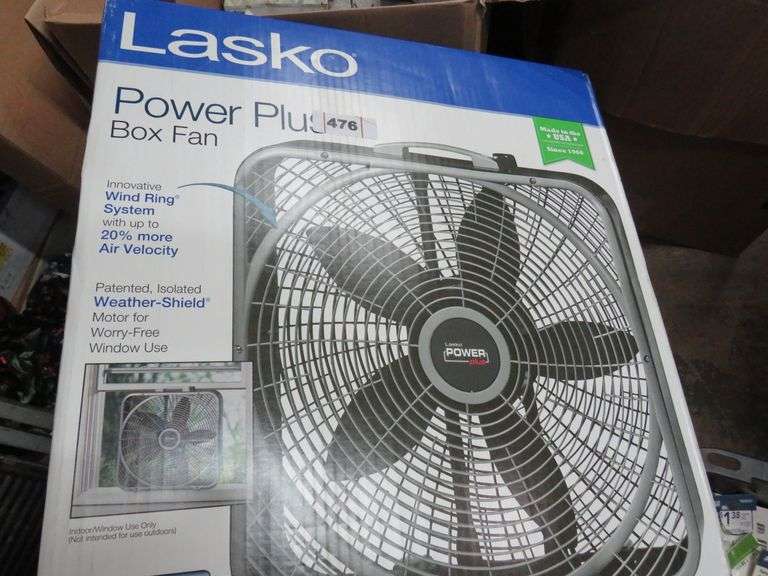 LASKO POWER PLUS BOX FAN 20IN WEATHERSHIELD - Dallas Online Auction Company