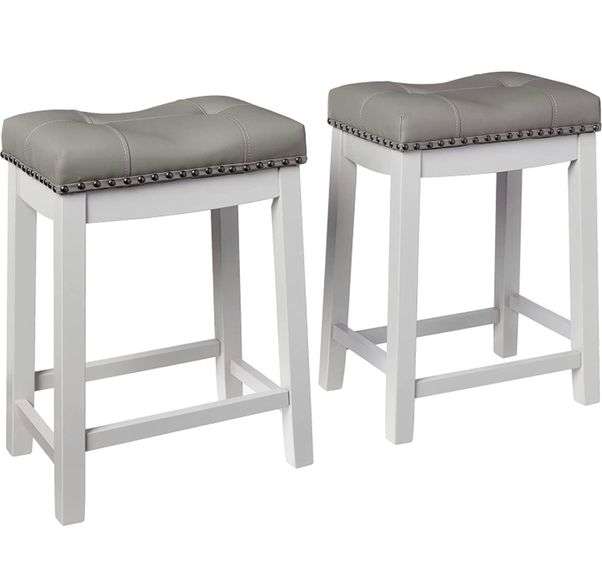 ANGEL LINE CAMBRIDGE BAR STOOLS 24" SET OF 2 WITH GRAY CUSHION AND