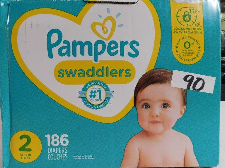 PAMPERS SWADDLERS SIZE 2 WITH 186 IN PACK Dallas Online Auction Company