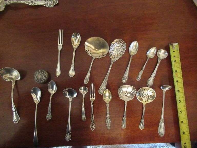 ANTIQUE 20 PIECE STERLING SILVER ASSORTED ORNATE SPOONS FORKS ETC